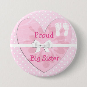 Proud Big Sister White & Rosa Polka Dot Button Knapp