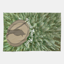 Proud Bird Nerd Silhouette Brown Grönt Birder Kökshandduk