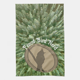 Proud Bird Nerd Silhouette Brown Grönt Birder Kökshandduk