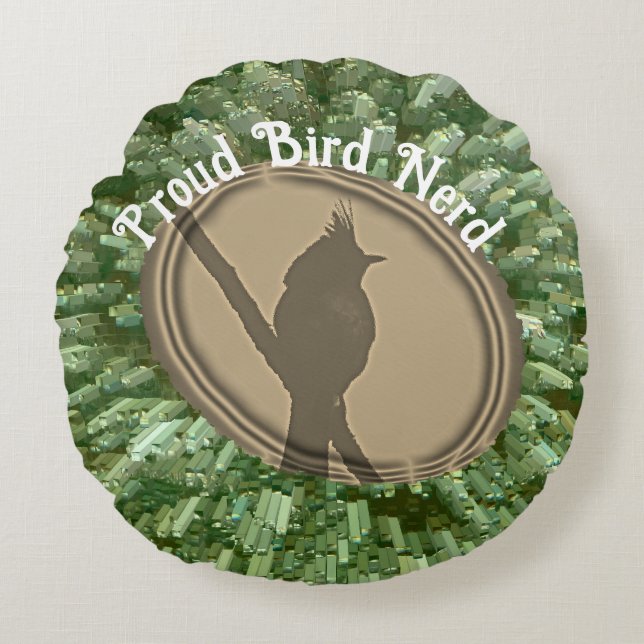 Proud Bird Nerd Silhouette Brown Grönt Birder Rund Kudde (Framsidan)