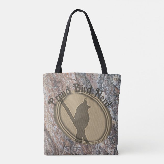 Proud Bird Nerd Silhouette Forest Abstrakt Wood Tygkasse (Baksida)