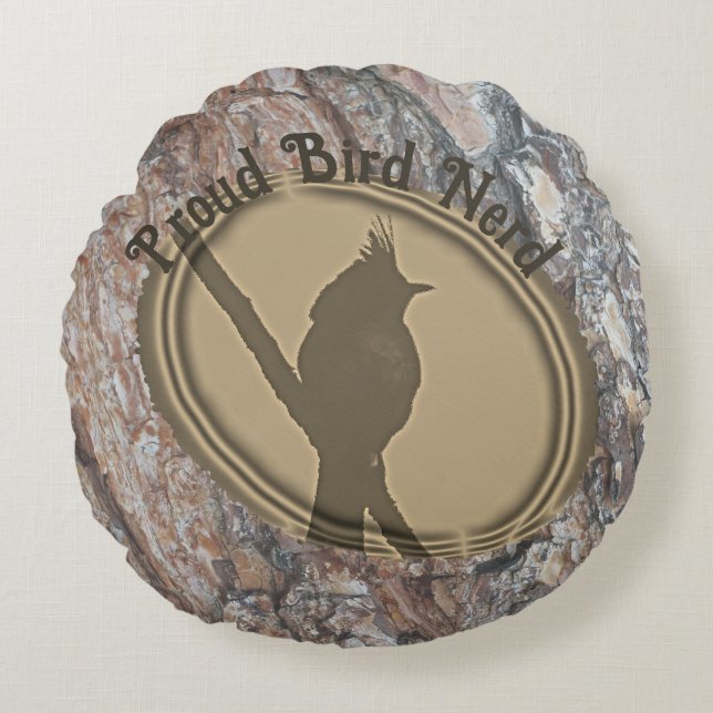 Proud Bird Nerd Silhouette Rustic Abstrakt Birder Rund Kudde (Framsidan)
