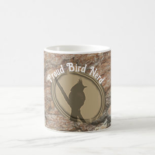 Proud Bird Nerd Silhouette Rustic Woodgrain Birder Kaffemugg