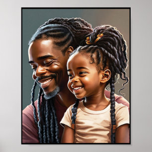 Proud Black Far och Dotter Smiling Poster