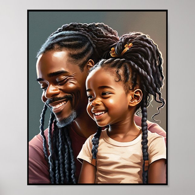 Proud Black Far och Dotter Smiling Poster (Framsidan)