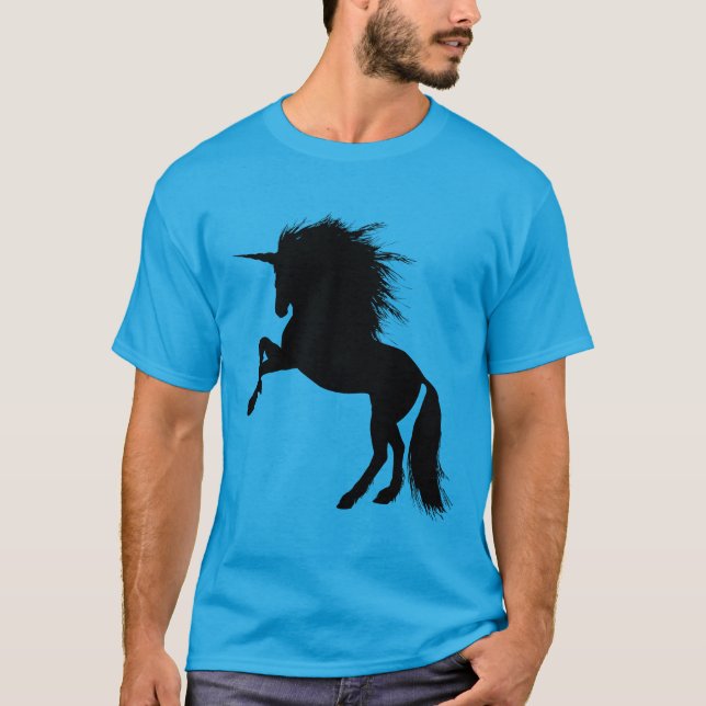 Proud Black Unicorn Silhouette Fantasy Animal T Shirt (Framsida)