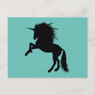 Proud Black Unicorn Silhouette Fantasy Animal, ZKA Vykort