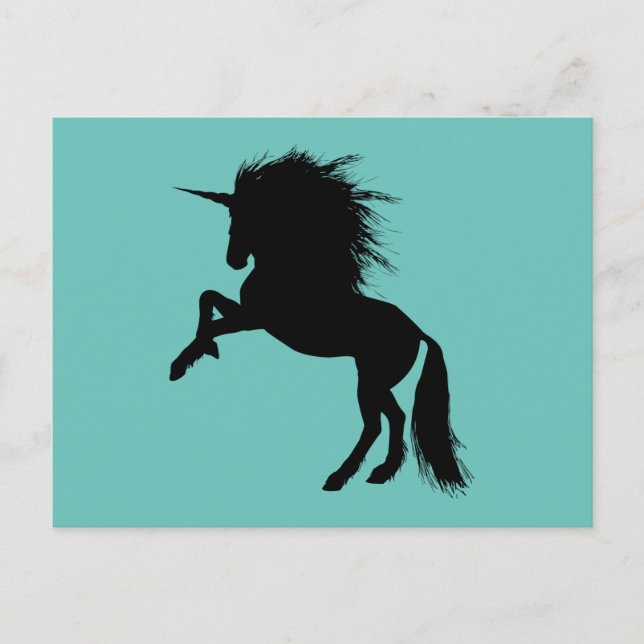 Proud Black Unicorn Silhouette Fantasy Animal, ZKA Vykort (Framsida)