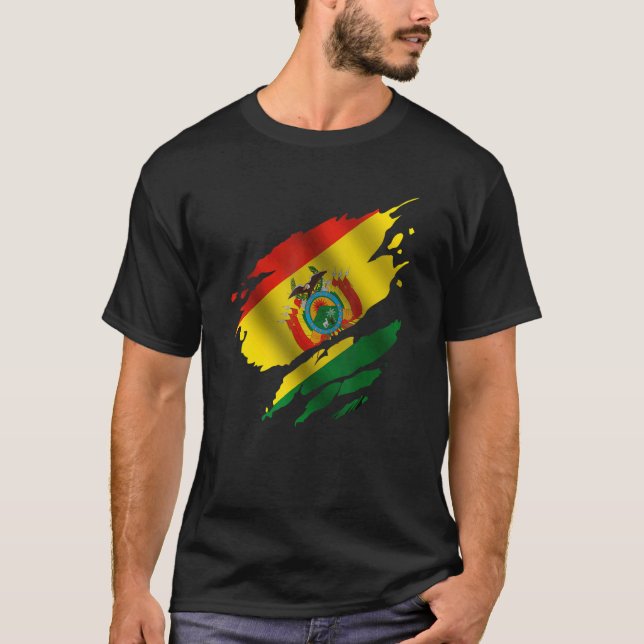 Proud Bolivian Root Torn Ripped Bolivia Flag T Shirt (Framsida)