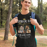 Proud Boyvän till Student T-Shirt<br><div class="desc">Visa ditt pride och glädje som din flickvän student med våra designade T-shirts med svart och guld studenten. Dessa skräddarsydda delarare, kompletta med en klassisk graderad pantarboard-design, fem personliga foton, den djärva påstående "stolta pojkvän i student" och personlig med dina flickvänner namn, ställe i studie- och klassår, utgör en definitiv...</div>