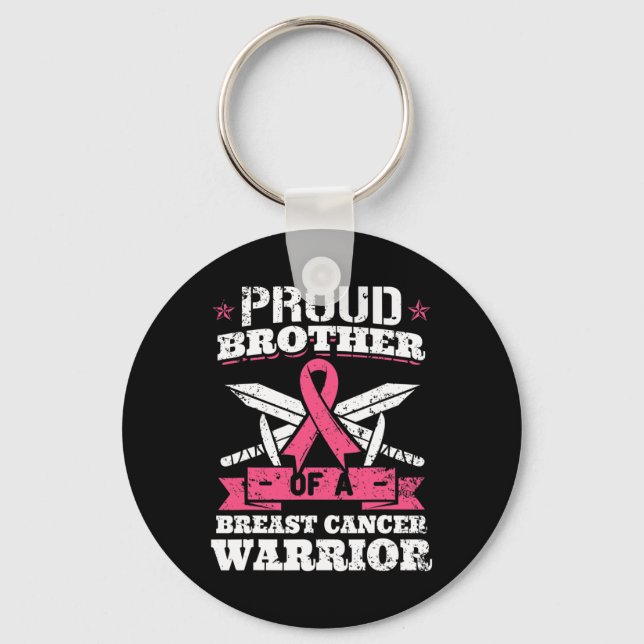 Proud Brother of Breast Cancer Warrior Rosa Awaren Nyckelring (Framsida)