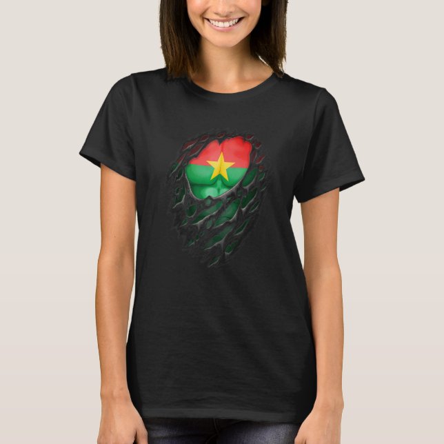 Proud Burkinabe Roots Torn Ripping Burkina Faso Fl T Shirt (Framsida)