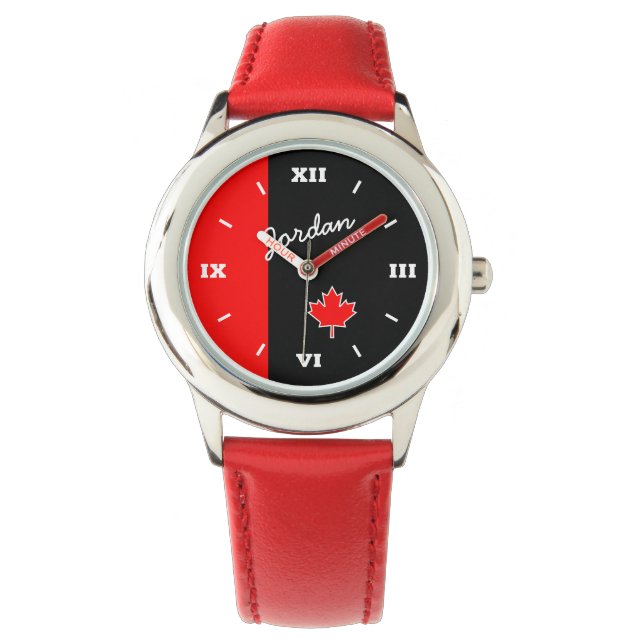 Proud Canadian Maple Löv på Black and Red Armbandsur (Framsida)