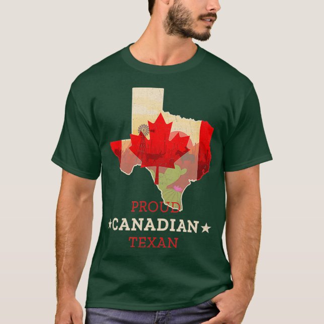 Proud Canadian Texan  Texas and Canada Map and T Shirt (Framsida)