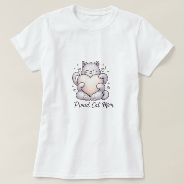 Proud Cat Mamma Heart Hug T-Shirt (Design framsida)