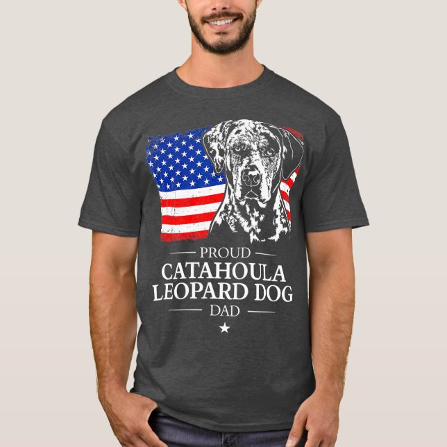 Proud Catahoula Leopard Hund Pappa American Flagga T Shirt (Framsida)