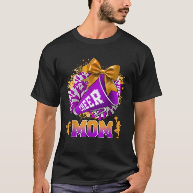 Proud Cheer Mamma Lila Guld Pom Pom Megaphone Coqu T Shirt (Framsida)