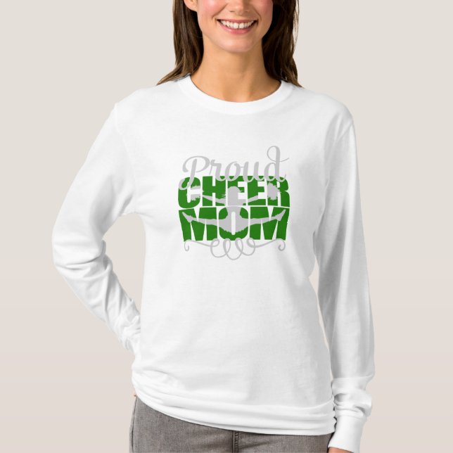 Proud Cheer Mamma med Grönt brev Tee Shirt (Framsida)