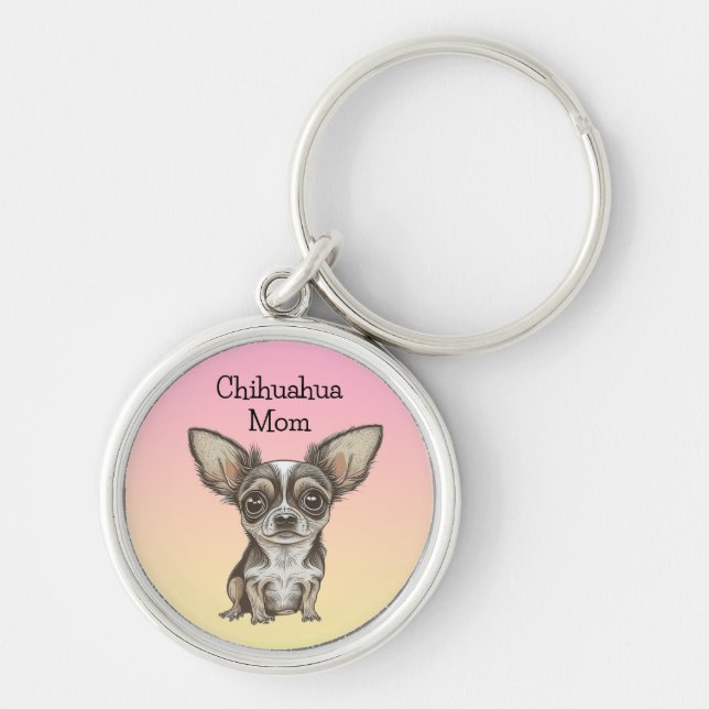 Proud Chihuahua Mamma Rund Silverfärgad Nyckelring (Framsidan)