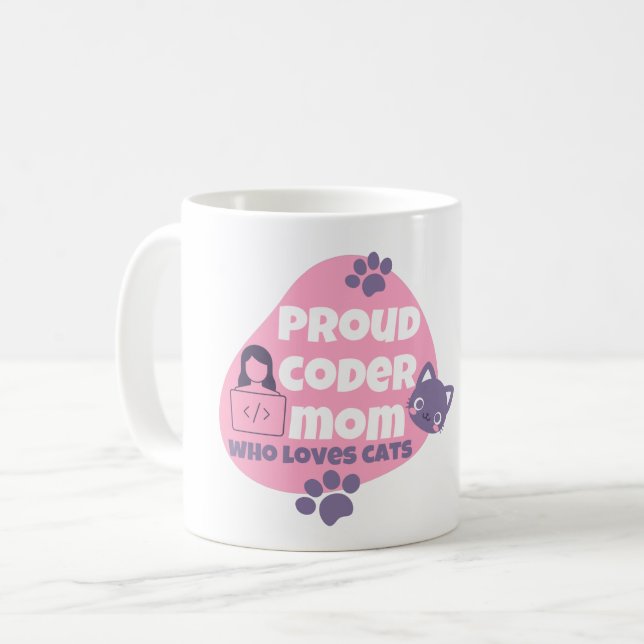 PROUD CODER MAMMA WHO KÄRLEK CATS - CODER MAMMA T- KAFFEMUGG (Framsida vänster)