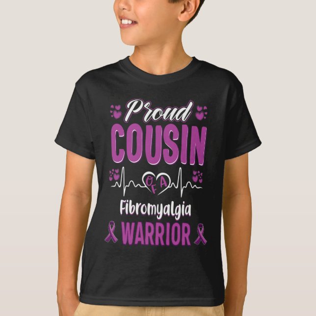 Proud Cousin Fibromyalgia Warrior Awareness Ribbon T Shirt (Framsida)