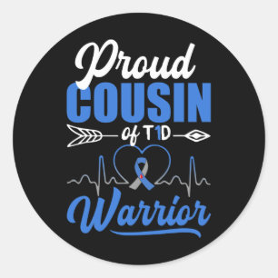 Proud Cousin of T1d Warrior Diabetes Awareness Blu Runt Klistermärke
