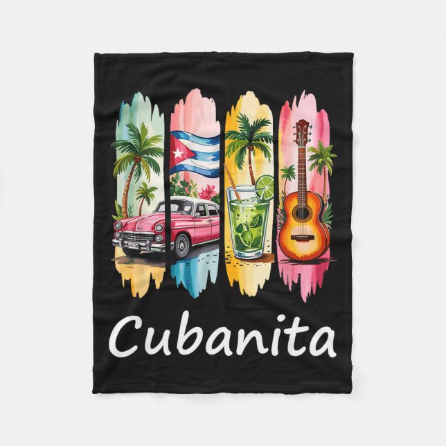 Proud Cubanita Cuban Flag Guitar Mojito Car Design Fleecefilt (Framsidan)