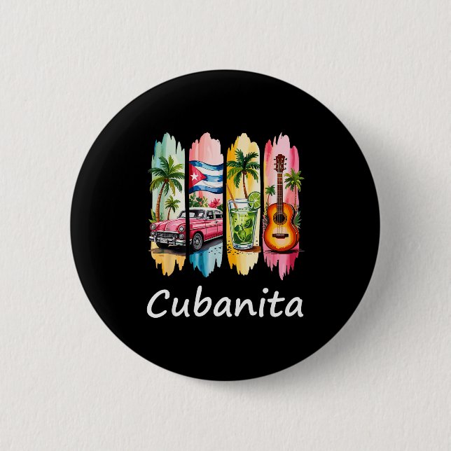 Proud Cubanita Cuban Flag Guitar Mojito Car Design Knapp (Framsida)