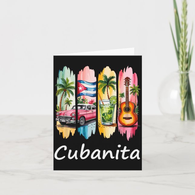 Proud Cubanita Cuban Flag Guitar Mojito Car Design Kort (Framsida)