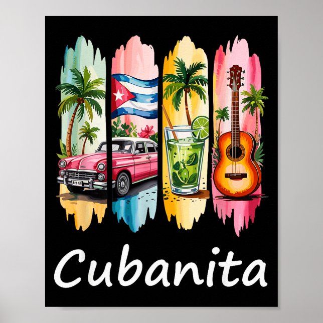 Proud Cubanita Cuban Flag Guitar Mojito Car Design Poster (Framsidan)