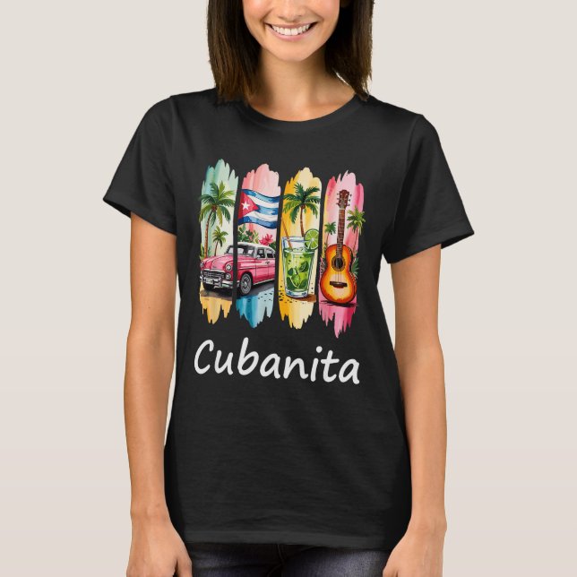 Proud Cubanita Cuban Flag Guitar Mojito Car Design T Shirt (Framsida)
