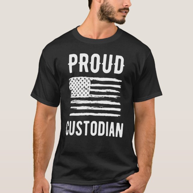 Proud Custodian Profession American Flagga T Shirt (Framsida)