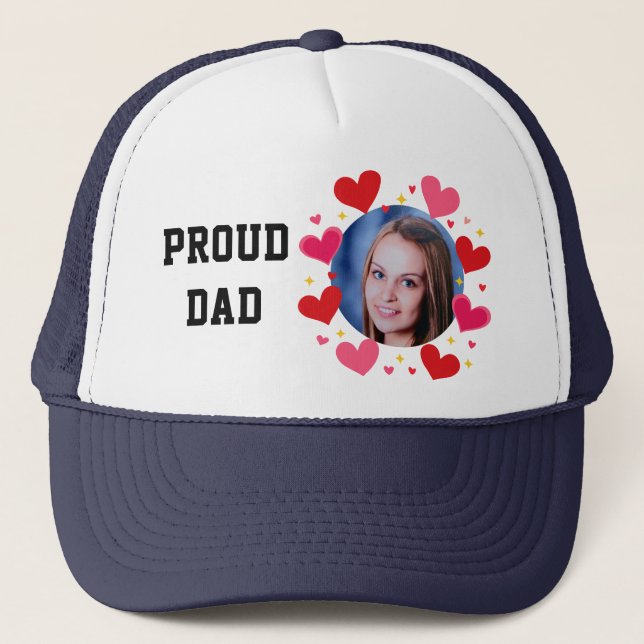 Proud Dad Custom Photo Text Hearts Personalized Keps (Framsida)