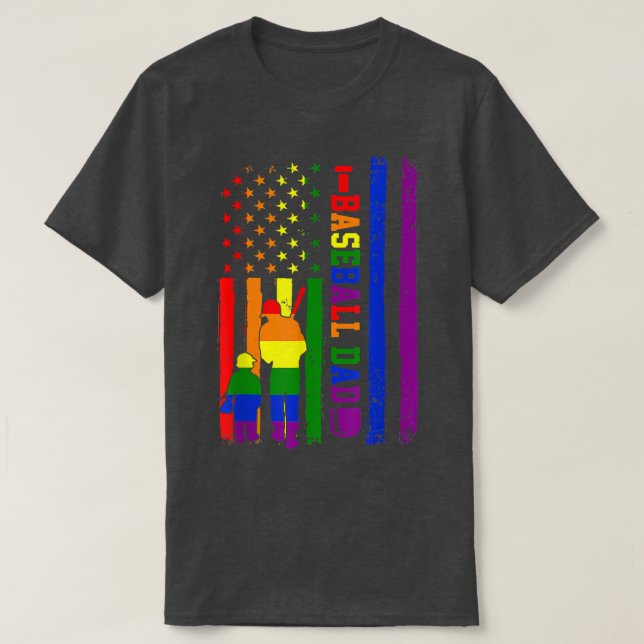 Proud Dad Gay Son Pride Rainbow Flag LGBT Baseball T Shirt (Design framsida)