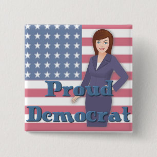 Proud Democrat Woman Flagga Button Knapp