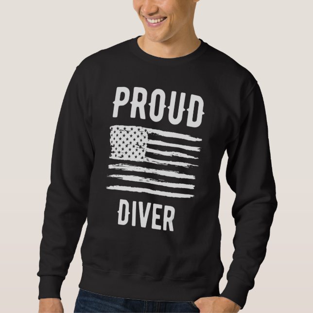 Proud Diver Profession American Flag Lång Ärmad Tröja (Framsida)
