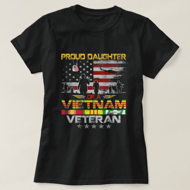 Proud Dotter till Vietnam Veteran Flagga Vietnam W T Shirt (Design framsida)