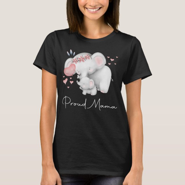 Proud Elephant Mamma och Baby Mors dag T Shirt (Framsida)