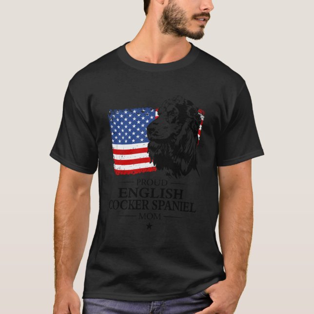 Proud English Cocker Spain Mamma American Flagga P T Shirt (Framsida)