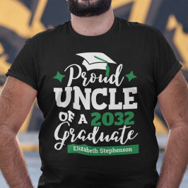 Proud farbror 2023 student svart grönt tassel namn t shirt