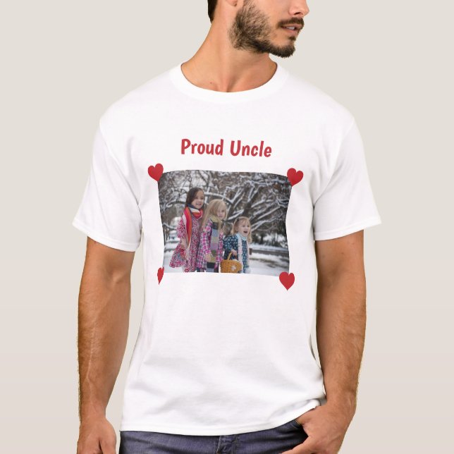 Proud farbror Kärlek Hearts Personalize Photo Fabe T Shirt (Framsida)