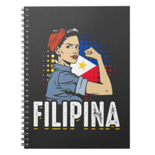 Proud Filipina Woman Girl Filippinerna Flagga Anteckningsbok