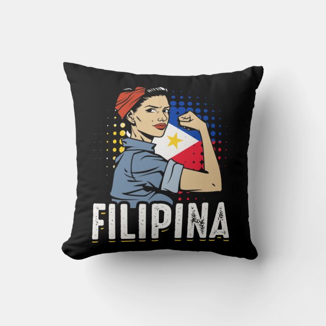 Proud Filipina Woman Girl Filippinerna Flagga Kudde (Framsida)