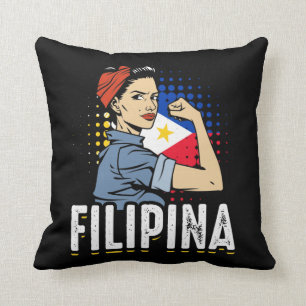 Proud Filipina Woman Girl Filippinerna Flagga Kudde