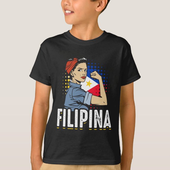 Proud Filipina Woman Girl Filippinerna Flagga T Shirt (Framsida)