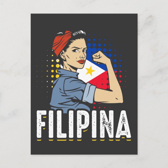 Proud Filipina Woman Girl Filippinerna Flagga Vykort (Framsida)