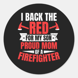 Proud Firefighter Mamma bak i rött Runt Klistermärke
