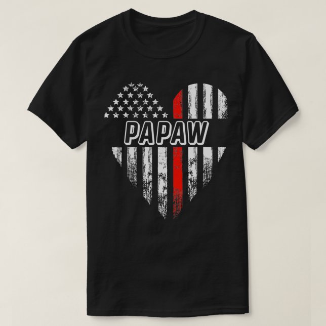 Proud Firefighter Papaw American Flagga Heart T Shirt (Design framsida)