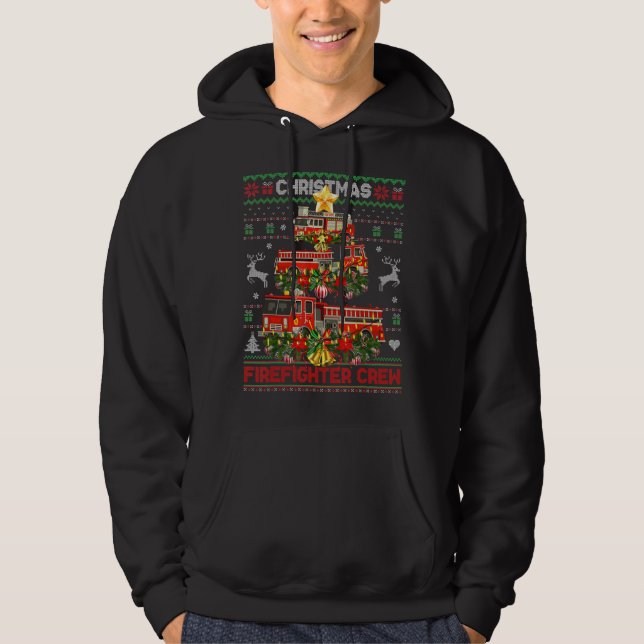 Proud Firefighter Ugly Sweater Fire Lastbil Christ Hoodie (Framsida)