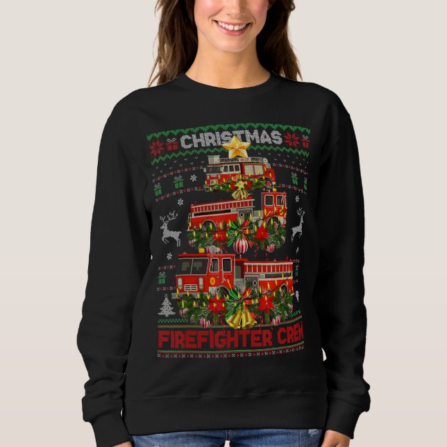 Proud Firefighter Ugly Sweater Fire Lastbil Christ T Shirt (Framsida)